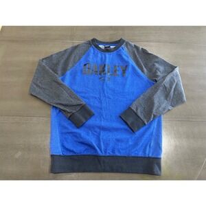 Oakley Mens Crewneck Sweatshirt Blue Gray Colorblock Raglan Logo Pullover Medium